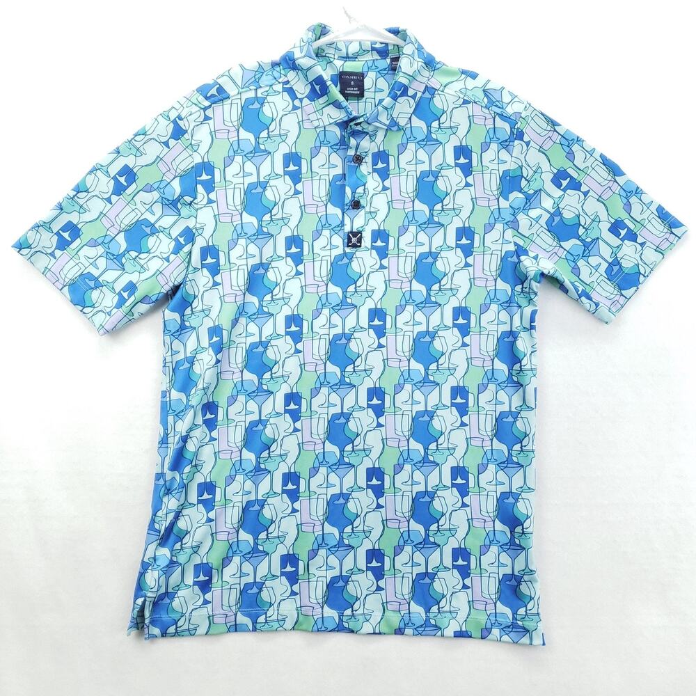 Con.struct Polo Shirt Mens Small Performance Quick Dry Golf Drinks Print Novelty